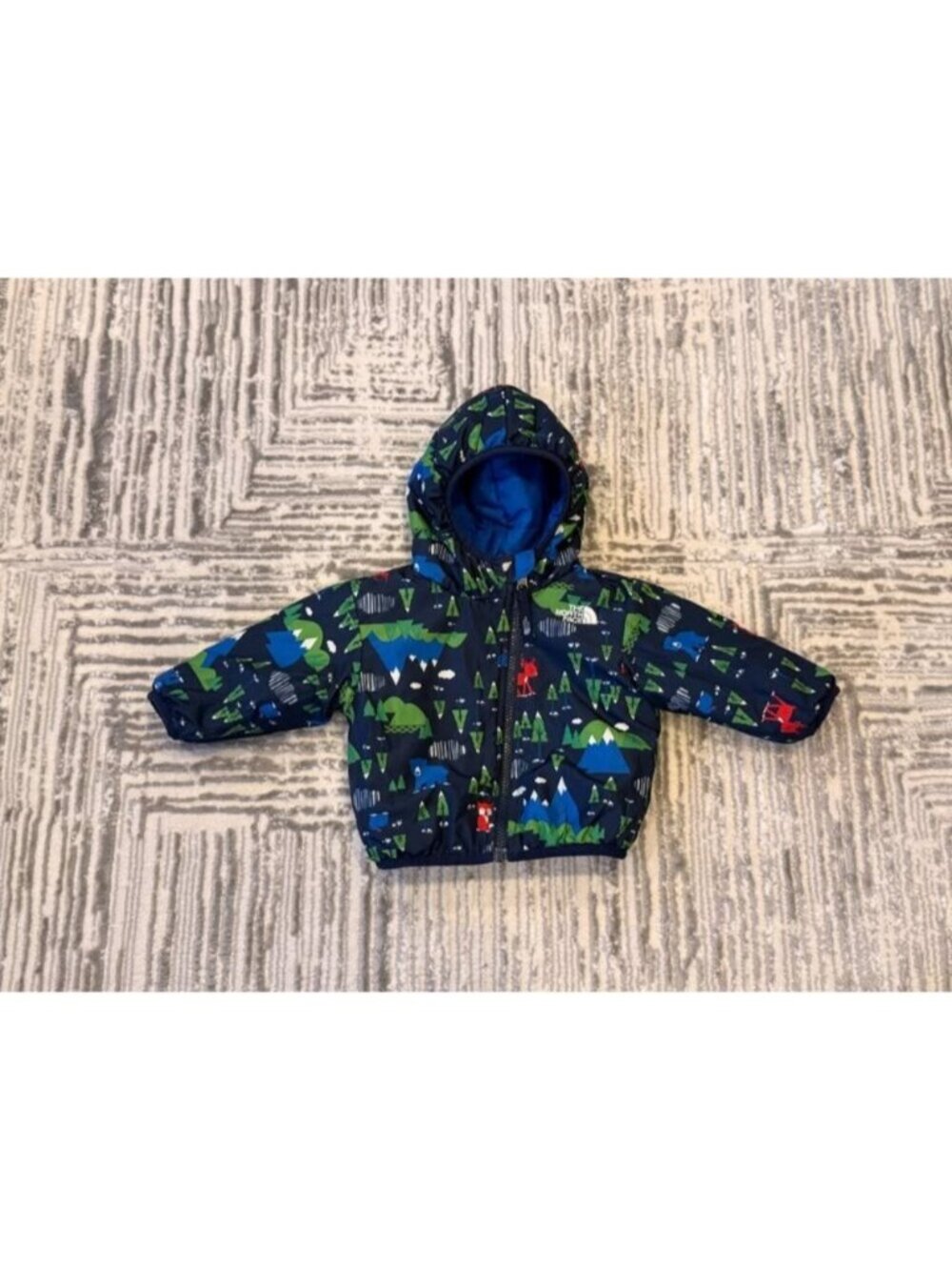 The North Face 3-6 months Reversible blue hooded puffer coat